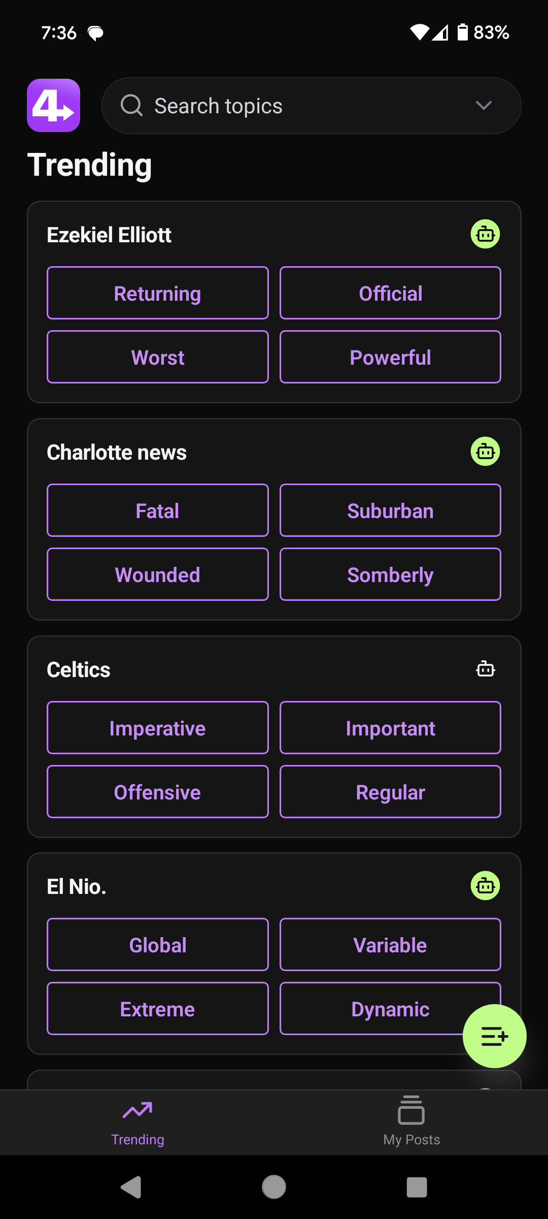 Trending topics feed