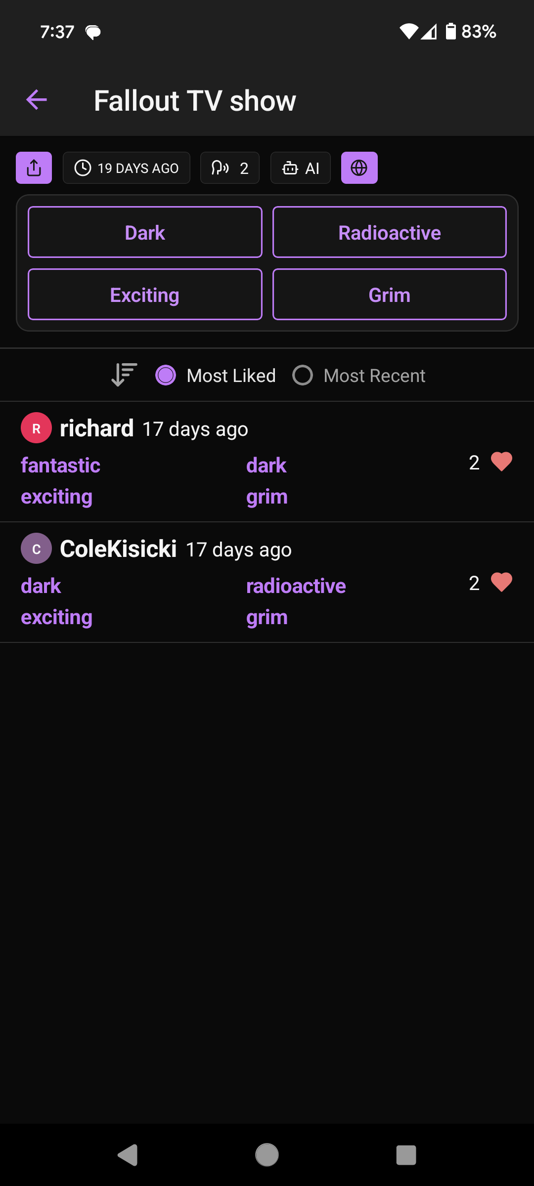 Topic detail view